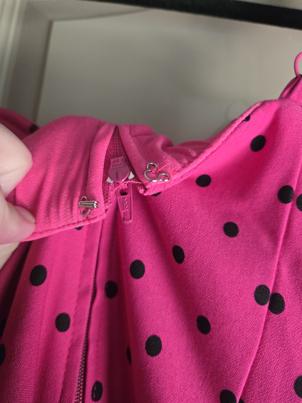 Hot Pink Polka Dot Fit-and-Flare Dress - Picture 3 of 4